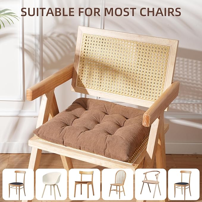 HLOVME Corduroy Chair Cushion with Ties Ultra Soft Warm Floor Cushion for Kids Reading Nook Comfortable Square Seat Cushion for Adult 15.7”x15.7”, Khaki
