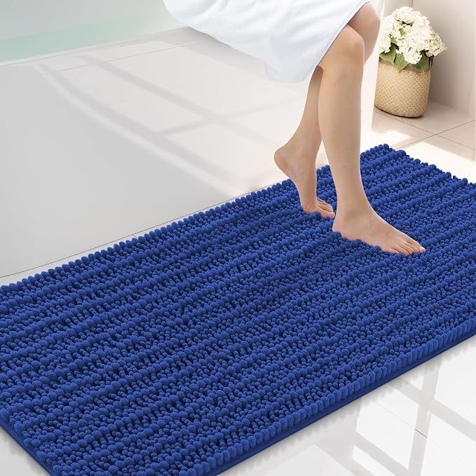 Smiry Bathroom Rugs Mat 47x24, Extra Soft Absorbent Chenille Bath Rugs, Non Slip Rubber Backing Machine Washable Quick Dry Bath Mats for Bathroom Floor, Tub, Shower, Home Decor Accessories, Royal Blue