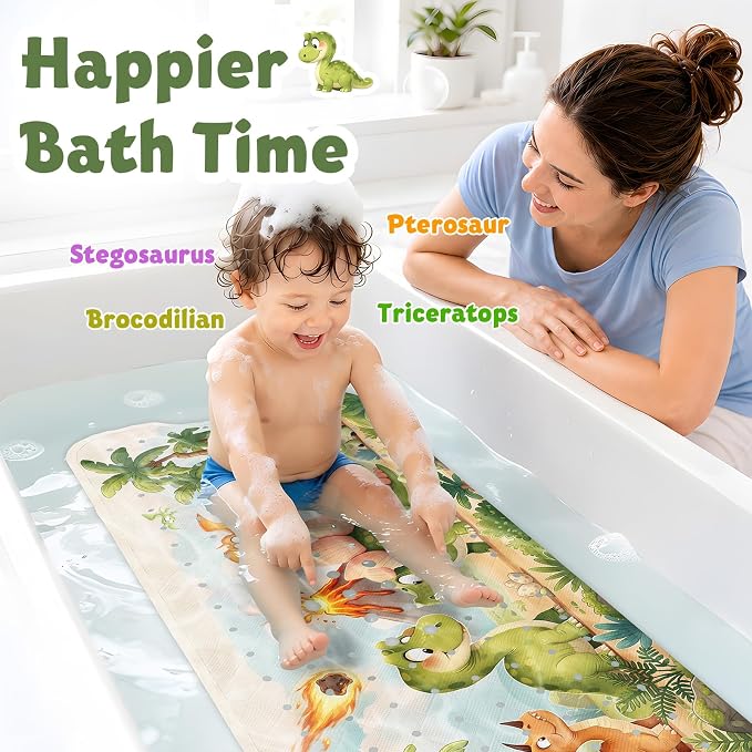 XIYUNTE Baby Bath Mat for Tub Non Slip Kids, BPA Free Extra Long Bathtub Mat 40x16 with Drain Holes and 200 Suction Cups, Non Toxic Machine Washable Toddler Bath Mat, Eco-Friendly Certified