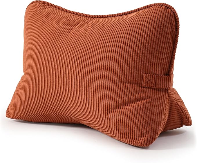 Pat. Pend. Corduroy Back Support Pillow for Bed Sitting and Headboard Support, Lumbar Cushion for Relaxing and Watching TV, Triangle Backrest Pillow, Brick Red