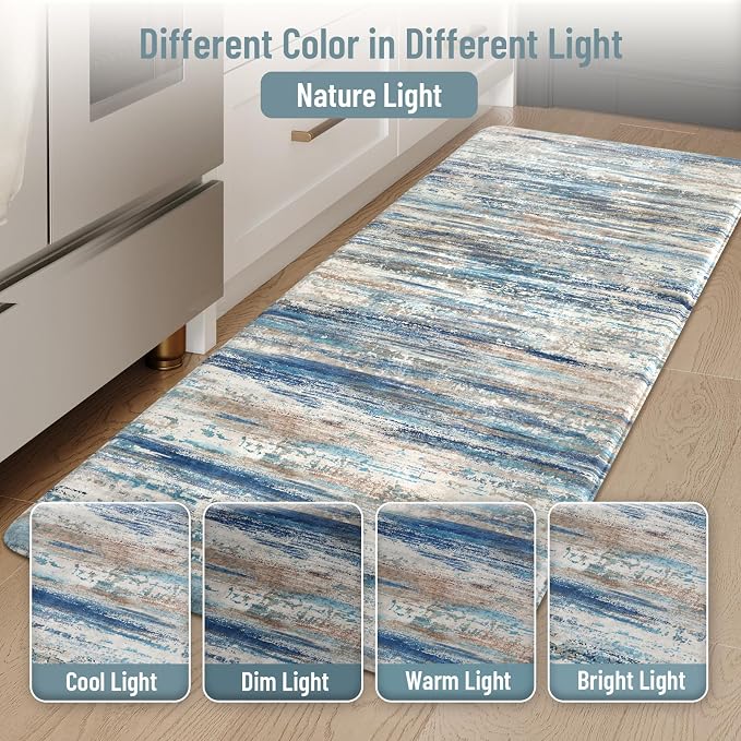 KIMODE Christmas Anti Fatigue Kitchen Mats for Floor 2 Piece, Blue Grey Farmhouse Kitchen Rugs 17"x47"+17"x29", Non Slip Waterproof Kitchen Floor Mats, Standing Mats for Laundry Office Sink Desk