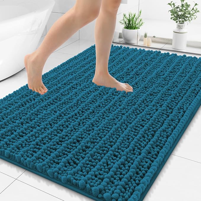 Smiry Bathroom Rugs Mat 48x32, Extra Soft Absorbent Chenille Bath Rugs, Non Slip Rubber Backing Machine Washable Quick Dry Bath Mats for Bathroom Floor, Tub, Shower, Home Accessories, Peacock Blue