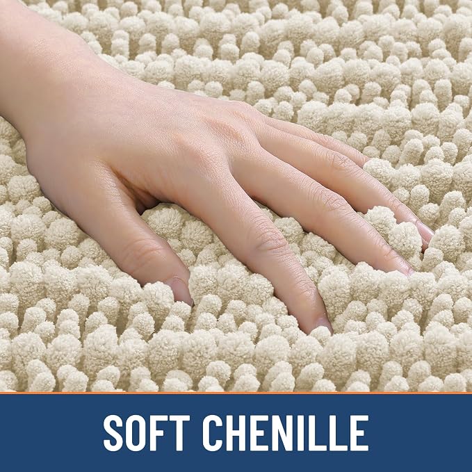 Smiry Bathroom Rugs Mat 34x21, Extra Soft Absorbent Chenille Bath Rugs, Non Slip Rubber Backing Machine Washable Quick Dry Bath Mats for Bathroom Floor, Tub, Shower, Home Decor Accessories, Sand