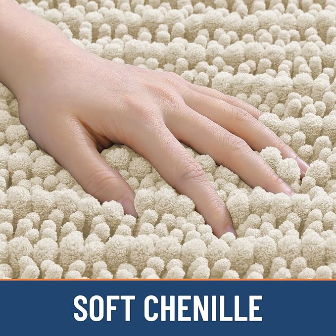 Smiry Bathroom Rugs Mat 40x32, Extra Soft Absorbent Chenille Bath Rugs, Non Slip Rubber Backing Machine Washable Quick Dry Bath Mats for Bathroom Floor, Tub, Shower, Home Decor Accessories, Sand