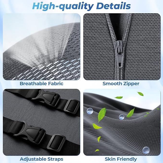 Lumbar Support Pillow for Office Chair Back Support - Memory Foam Lumbar Pillow for Car or Gaming Chair, Ergonomic Back Cushion with Adjustable Strap for Long-Hour Sitting (Grey)