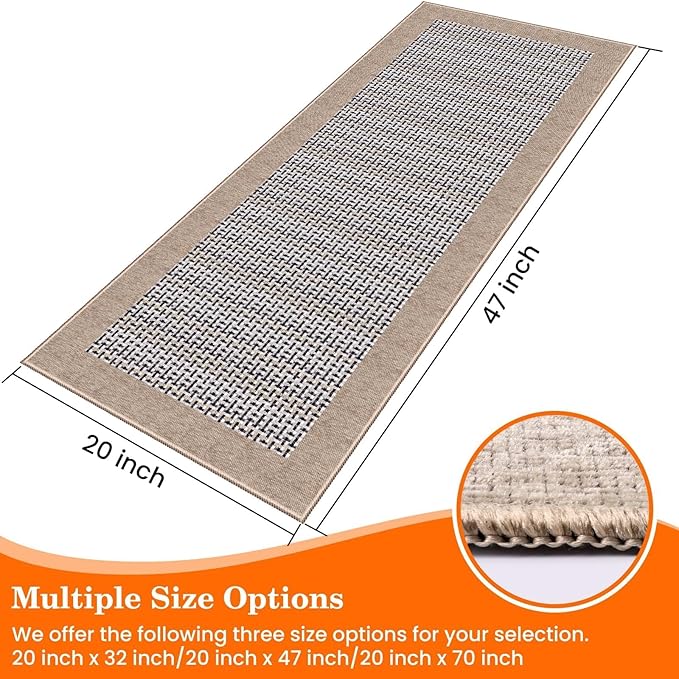 StepRite Kitchen Rugs, Kitchen Mat for Floor, 47"x20" Non-Slip Machine-Washable Commercial Floor Mat, Absorbent Heavy-Duty Rug for Office & Home, Sink Standing Mat, Entryway Carpet, Door Mat, Khaki