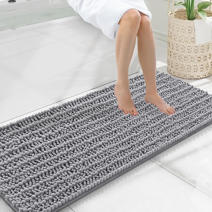 Smiry Bathroom Rugs Mat 47x20, Extra Soft Absorbent Chenille Bath Rugs, Non Slip Rubber Backing Machine Washable Quick Dry Bath Mats for Bathroom Floor, Tub, Shower, Home Decor Accessories, Grey