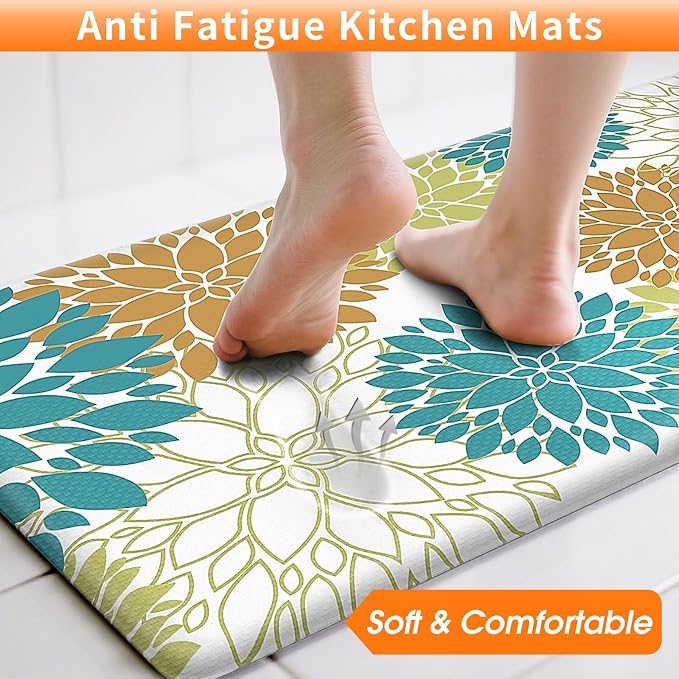 StepLively Kitchen Mats for Floor 2PCS, 0.47" Anti Fatigue Mats for Kitchen Floor, Kitchen Accessories for Sink, Office, Laundry, 17.3"×30"+17.3"×47", Yellow and Green