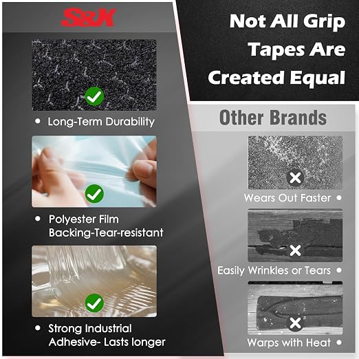 S&X Patterned Anti Slip Tape – 12 Inch x 60 Ft, Black Grip Tape with Decorative Grit Surface for Skateboards, Stairs, and Floors – Heavy Duty, Waterproof Traction Roll