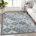 Lahome Moroccan Machine Washable Area Rugs, 4x6 Rug for Living Room Bedroom, Soft Non-Slip Rug Vintage Trellis Ultra-Thin Throw Carpet for Dining Room Office Elise, Blue