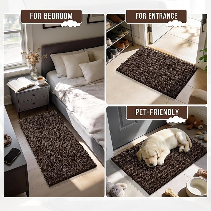Yimobra Large Bathroom Rugs Non Slip Washable 36x24 Inch - Ultra Soft Absorbent Chenille Bath Mat, Quick Dry Shaggy Floor Carpet for Tub Shower, Brown Home Decor Accessories
