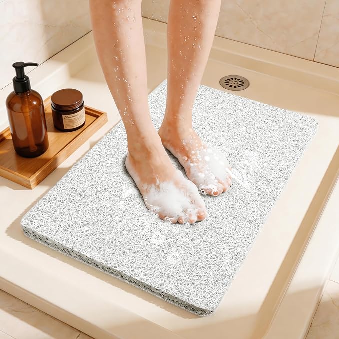 Joyhalo Shower Mat Bathtub Mat Non Slip, Bathmats Non Slip, Quick Drying Foot Scrubber Loofah Mats for Shower, Tub, Bathroom, Home, 17x24inch, White
