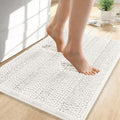 OLANLY Thick Small Bathroom Rugs 24x16, Extra Soft Absorbent Chenille Striped Bath Rugs, Rubber Backing, Machine Wash, Bath Mats for Bathroom Floor, Tub and Shower, Home Decor Accessories, Ivory