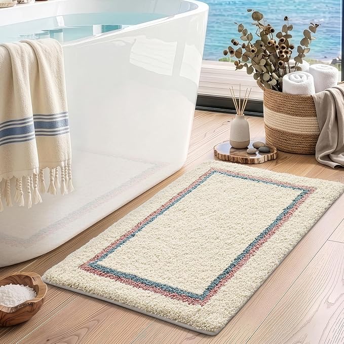 DEXI Bathroom Rugs 36x24, Absorbent Extra Soft Plush Microfiber Bath Mat for Bathroom, Non Slip Washable Bathmat Quick Dry for Shower Floor, Sink, Tub, Laundry Room, Ivory