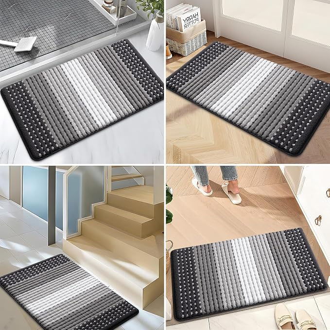 Kitinjoy Indoor Outdoor Door Mat, 30x17 Non-Slip Absorbent Dirt Trapper, Low-Profile Washable Inside Entrance Front Floor Mat, Sturdy Soft Entry Dotted Ombre Doormats for Entryway, Grey