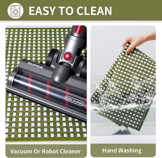 YDKGL Long Kitchen Runner Rugs Kitchen Mat Non Slip Washable, Super Absorbent Soft Chenille Braided Kitchen Mats for Floor, Rubber Backing Kitchen Floor Sink Standing Mat, Easy Clean, Green 24"x71"