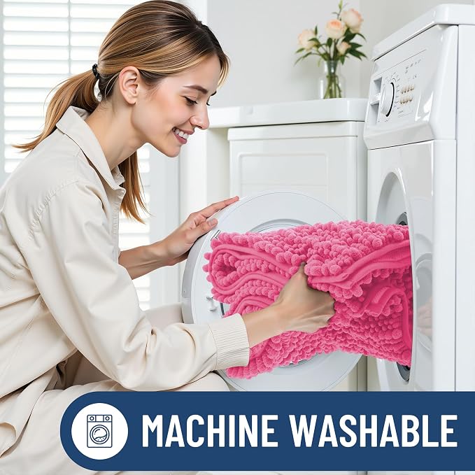 Smiry Bathroom Rugs Mat 47x24, Extra Soft Absorbent Chenille Bath Rugs, Non Slip Rubber Backing Machine Washable Quick Dry Bath Mats for Bathroom Floor, Tub, Shower, Home Decor Accessories, Hot Pink