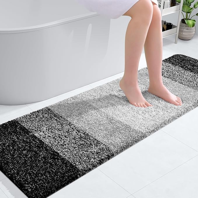 OLANLY Bathroom Runner Rugs Mat 59x17, Extra Soft Absorbent Microfiber Bath Rugs, Rubber Backing, Quick Dry, Washable Long Bath Mats for Bathroom Floor, Tub and Shower, Home Decor Accessories, Black