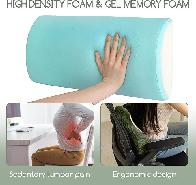 HIGOGOGO Lumbar Support Pillow for Recliner Chair/Accent Chair/Couch, Memory Foam Back Support Cushion for Elderly, Recliner Cushions for Back Rest, Pain Relief, Reading, Washable Cover, Dark Green