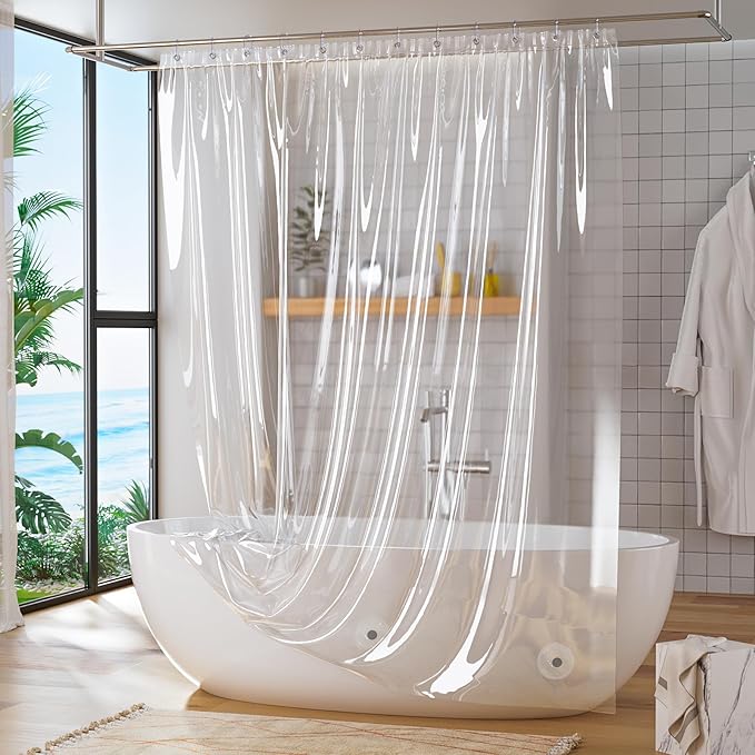 Titanker Extra Long Shower Curtain Liner 72 x 84 Clear Plastic Shower Liner PEVA Waterproof Lightweight Shower Curtain with Liner for Bathroom with Magnets and Grommets