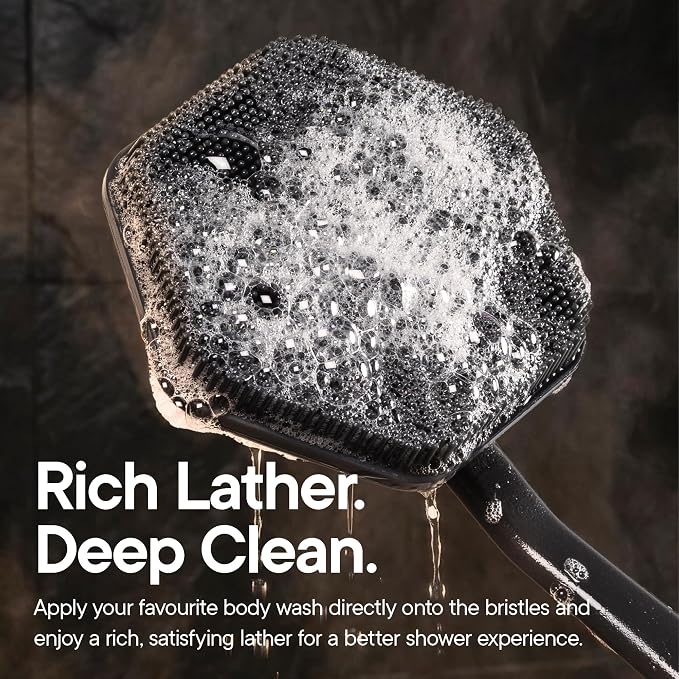 TOOLETRIES Silicone Back Scrubber for Shower, Exfoliating Body & Bath Brush, Long Ergonomic Handle, Non-Slip Grip for Hard-to-Reach Areas, Hygienic Silicone Bath Accessory for Men & Women - Charcoal