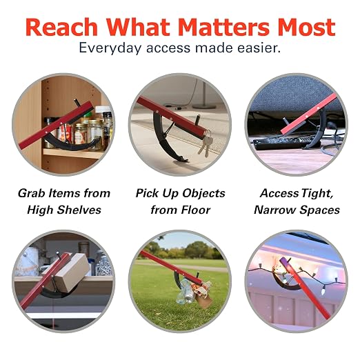 Sammons Preston Reacher, 26" Lightweight Grabber Reacher Tool with Magnetic Tip, Ergonomic Grip & Claw Jaw, Portable Reaching Aid for Seniors, Daily Living & Home Use, Standard Red, 2 pack