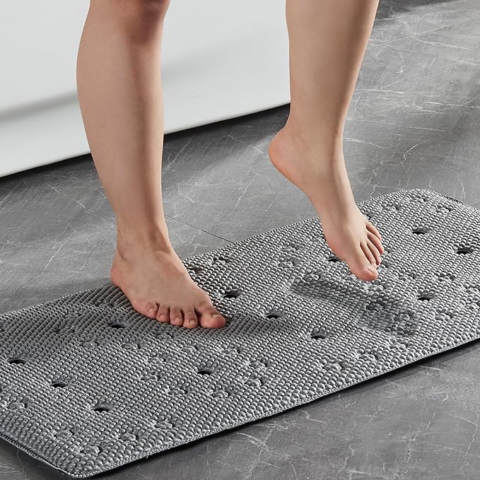 Webos Bathtub Mat Non Slip: Soft Safety Foam Bath Mat for Tub Suitable for Families Extra Large 17 X 36Inch with Drain Holes and Suction Cups Massage Tub & Shower Mat for Bathroom (Dark Grey)