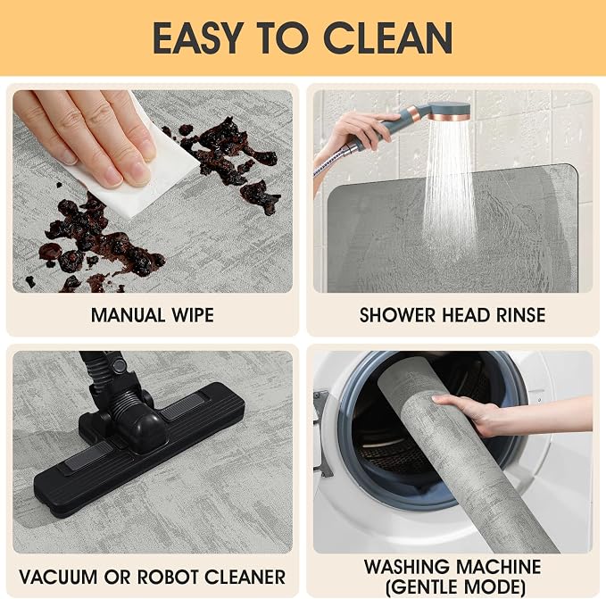 ACCUMTEK Non Slip Bath Mat, Thin Bathroom Rugs Fit Under Door, Quick Dry Bath Mats, Machine Washable Bath Rugs for Bathroom, Bathtub & Kitchen, Bathtub, Light Gray/Marble/24 x17