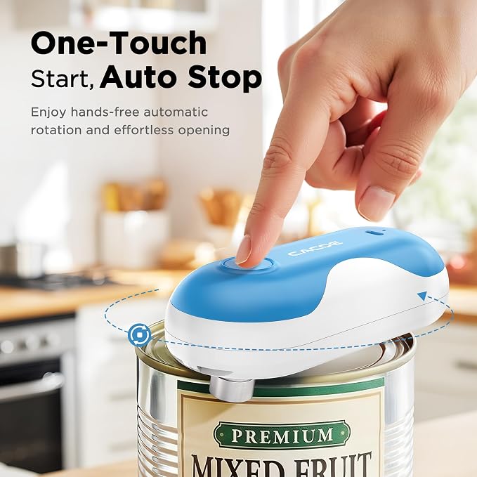 CACOE Automatic Smart Electric Can Opener with Auto Stop & USB-C Charging - Cordless Can Opener for Elderly and Arthritic Users for Seniors & Arthritis, Effortless One-Touch Open (blue)