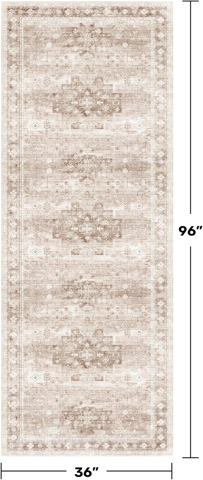 Beige Washable 8ft Long Runners for Hallways, 3x8 Kitchen Runner Rug, Entryway Indoor Runner, Non Slip Boho Vintage Floor Décor for High Traffic Area (3x8 Beige/Latte)