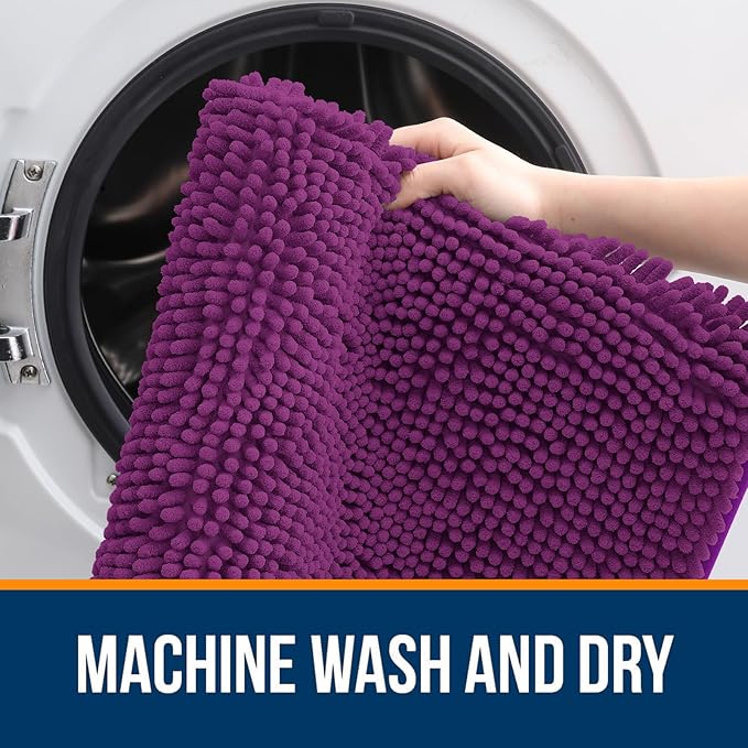 OLANLY Large Bathroom Rugs 45x27, Extra Soft Absorbent Chenille Bath Rugs, Rubber Backing Quick Dry, Machine Washable Bath Mats for Bathroom Floor, Tub and Shower, Home Decor Accessories, Purple