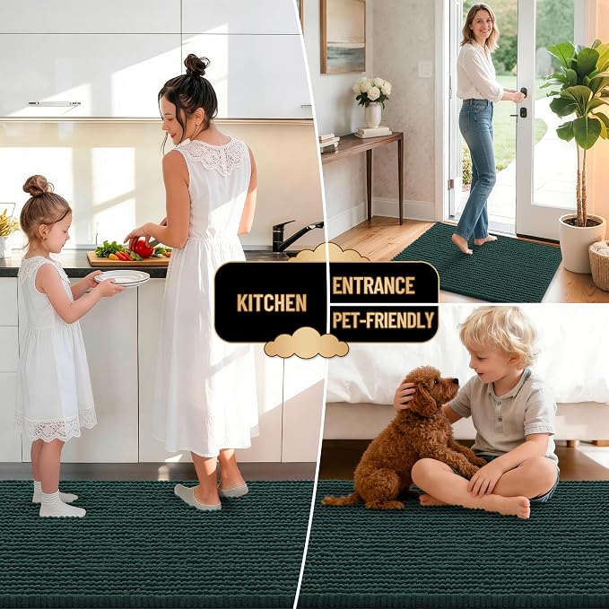OLANLY Thick Bathroom Rugs 34x21, Extra Soft Absorbent Chenille Bath Rugs, Rubber Backing, Machine Wash Dry, Bath Mats for Bathroom Floor, Tub and Shower, Home Decor Accessories, Blackish Green
