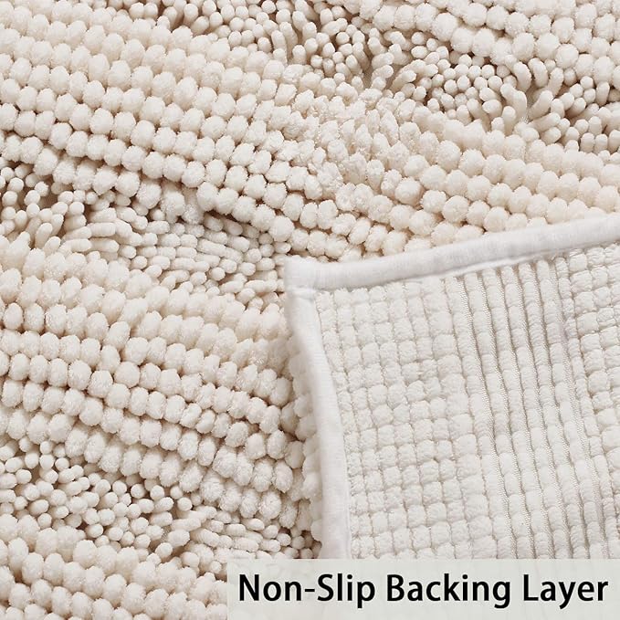 Turquoize Non Slip Shaggy Chenille Microfibers Bathroom Rug Bath Room Mat Extra Long Bath Rug 47 x 17 Kitchen Rugs and Mats, Super Water Absorbent & Soft Washable Bath Rug for Bathroom, Ivory