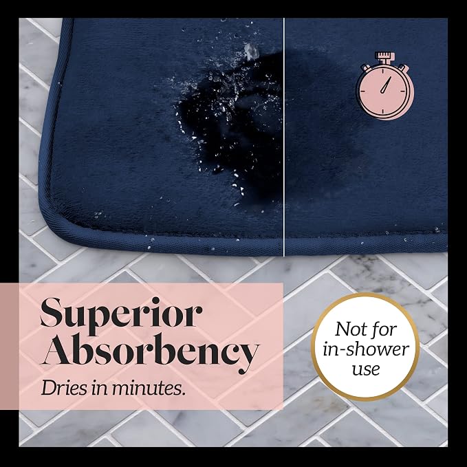Memory Foam Bath Mat Non Slip Absorbent Super Cozy Velvet Bathroom Rug Carpet (17 inches X 24 inches, Navy)