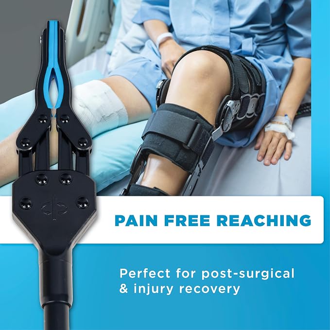 36 Inch Folding Grabber Reacher Tool - Heavy Duty Trash Picker Upper & Post Surgery Recovery Mobility Aid for Seniors - Strong Blue Gripper with Magnetic Tip, Long Reaching Stick