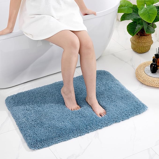 Disolla Blue Bathroom Rug 24x36 - Non-Slip Plush Thick Bath Mat, Highly Absorbent & Ultra Soft Fluffy Floor Mat, Machine Washable for Shower and Tub