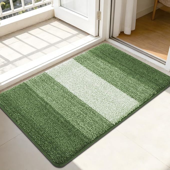 Kitinjoy Indoor Outdoor Door Mat, 44x32 Non-Slip Absorbent Dirt Trapper, Low-Profile Washable Inside Entrance Front Floor Mat, Sturdy Soft Entry Doormats for Entryway, Green