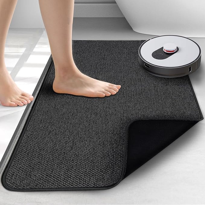 Upgraded Bath Mat 24x36Inch, Thin Bath Mats Rugs with Rubber Backing Non-Slip, Absorbent,Quick Dry Machine Washable, Home Decor Accessories Cozy Cloth Bathroom Rugs fit Under Door/Sink/Tub-Black