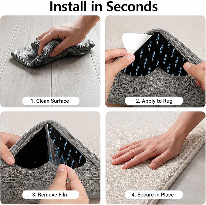 20 PCS Non Slip Pads for Area Rugs, Reusable Grippers for Rugs on Hardwood Floors, Double-Sided Adhesive Rug Stoppers, Prevent Sliding and Curling, Keep Rug Corners Flat, No Residue