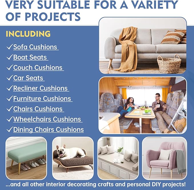 Upholstery Foam, 72" x 24" x 1" High Density Gel Memory Foam Padding Couch Cushion Support, Cut to Size Foam Replacement Pad for Sofa Sag Support
