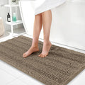 OLANLY Thick Bathroom Runner Rugs 44x24, Extra Absorbent Chenille Striped Bath Rugs, Rubber Backing, Machine Wash Dry, Long Bath Mats for Bathroom Floor, Tub and Shower, Home Decor Accessories, Tan
