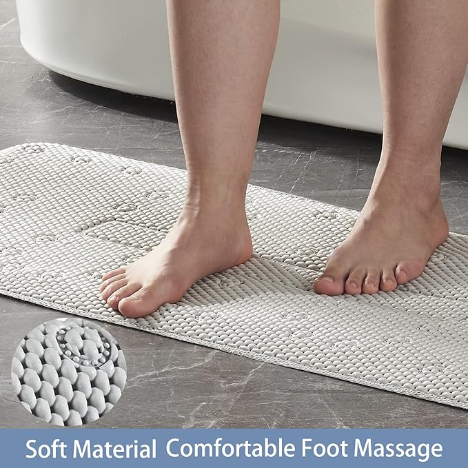 Webos Soft Bathtub Mat Non Slip: Memory Foam Shower Mat with Suction Cups for Bathroom Inside Tub 40X16Inch (Light Grey)