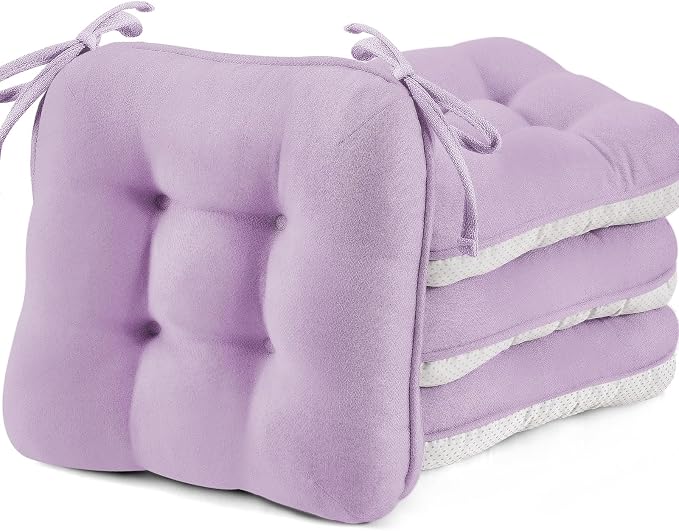 BETU Chair Cushions for Dining Chairs Set of 4,3.5" Thick Kitchen Table Chair Pads with Ties,Non Slip Backing and Covers, Seat Cushion for Dining Room,Bar,Patio Chairs,15.5"X15.5"X3.5",Purple