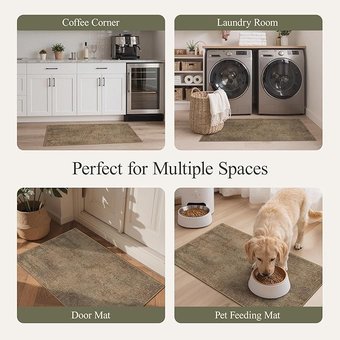 GENIMO Kitchen Mats for Floor 2PCS, Washable Absorbent Runner Rugs for Kitchen, 20"x48"+20"x32", Cushioned Non Slip Kitchen Rugs for Kitchen Floor, Standing Mat Rug for Home, Sink, Laundry, Jute
