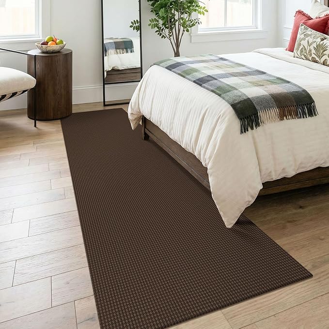 KOZYFLY Cotton Runners for Hallway 3x8, Wide Washable Runner Rug, Woven Non Slip Kitchen Runner, Braided Entryway Rug, Floor Carpet for Foyer, Bedroom, Hall, Brown/Dark Brown