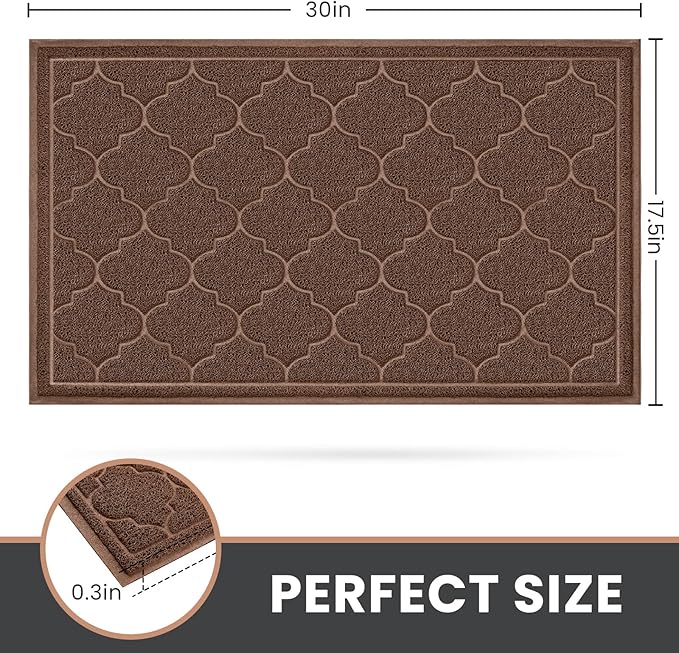 LuxStep Door Mat Large Indoor Outdoor Doormat, Non-Slip Low-Profile Design Front Door Welcome Mat for Entryway,Patio,Garage,High Traffic Areas,(Coffee, 17"x30")