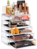 Sorbus Acrylic Makeup Organizer Set, 6-Drawer Vanity & Countertop Cosmetic Storage with Small & Wide Compartments, Clear Makeup Storage for Brushes, Jewelry – Holiday Gift for Women & Teens