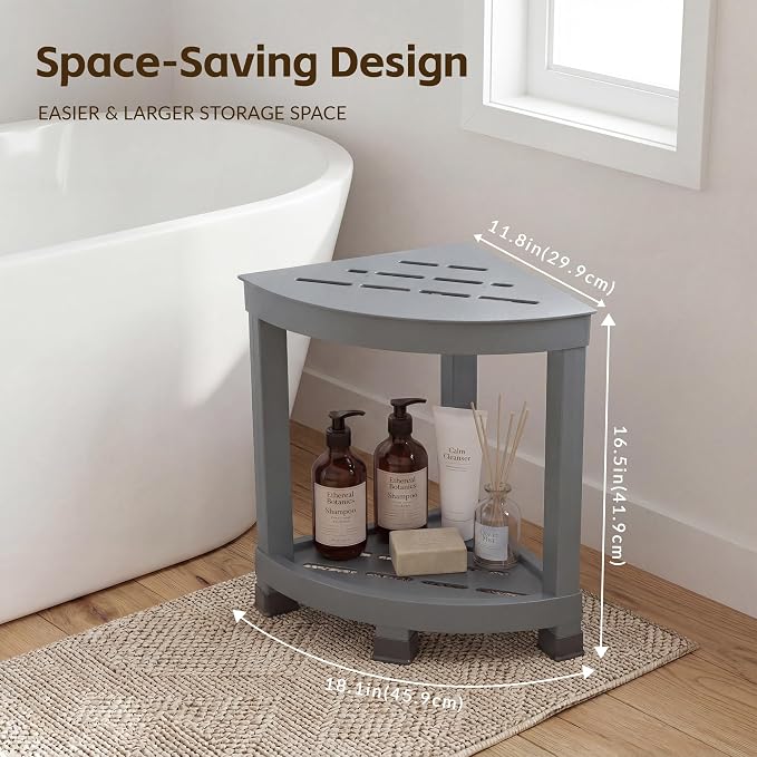 Shower Stool for Inside Shower, Small Bathroom Stool with Storage Shelf, Waterproof Corner Shower Organizer, Non-Slip Bath Stool for Adults, Multi-Purpose Side Table for Home
