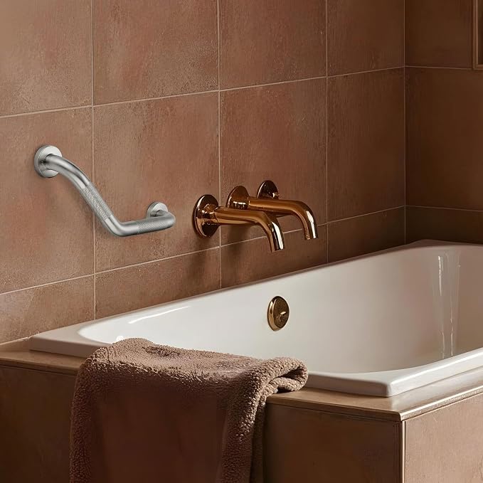 Grab Bars for Bathtubs and Showers- 1-1/4 x 16 Angled Shower Grab Bar for Seniors Knurled Stainless Steel Handicap Grab Bars for Wall (Brushed Nickel, 1 Pack)