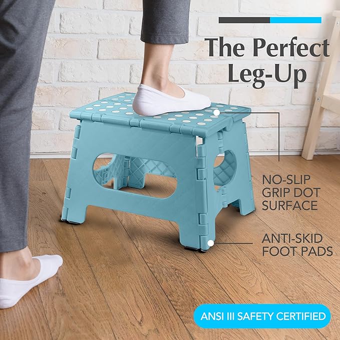 Handy Laundry Folding Lightweight Step Stool - Sturdy Enough to Support Adults - Opens Easy with One Flip - Great for Kitchen, Bathroom or Bedroom (Teal | 2-Pack)
